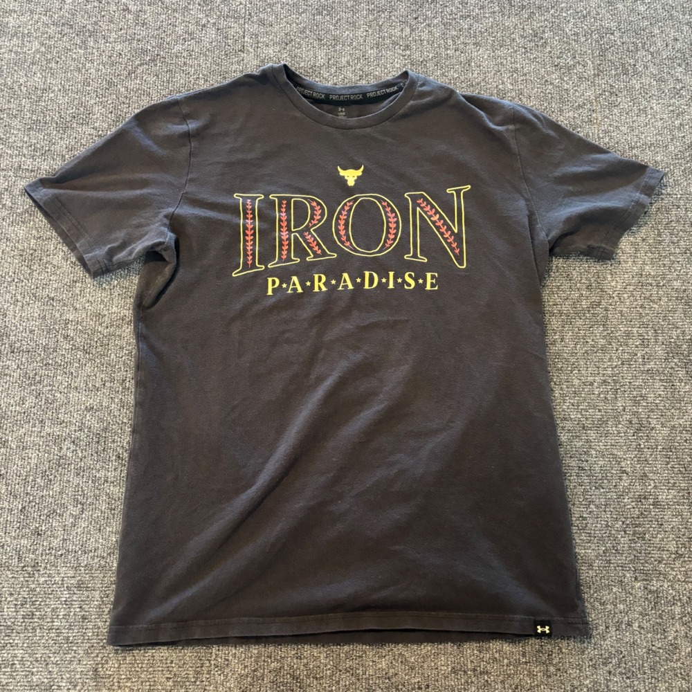 Under Armour Project Rock Iron Paradise Graphic T-Shirt Mens Large Black